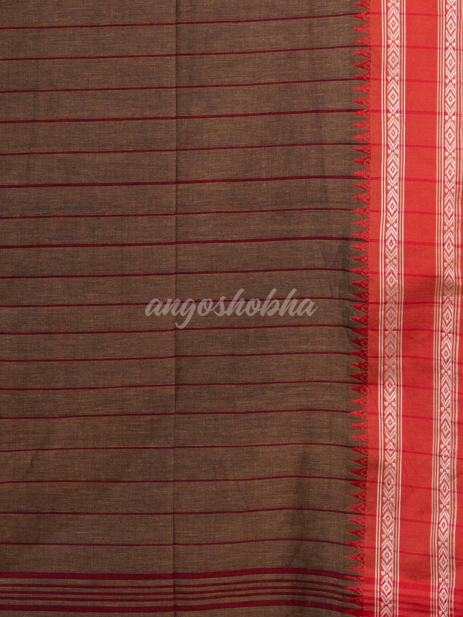 Lvory Brown Cotton Solid Body Jacquard Border With Pallu Stripe Handloom Saree