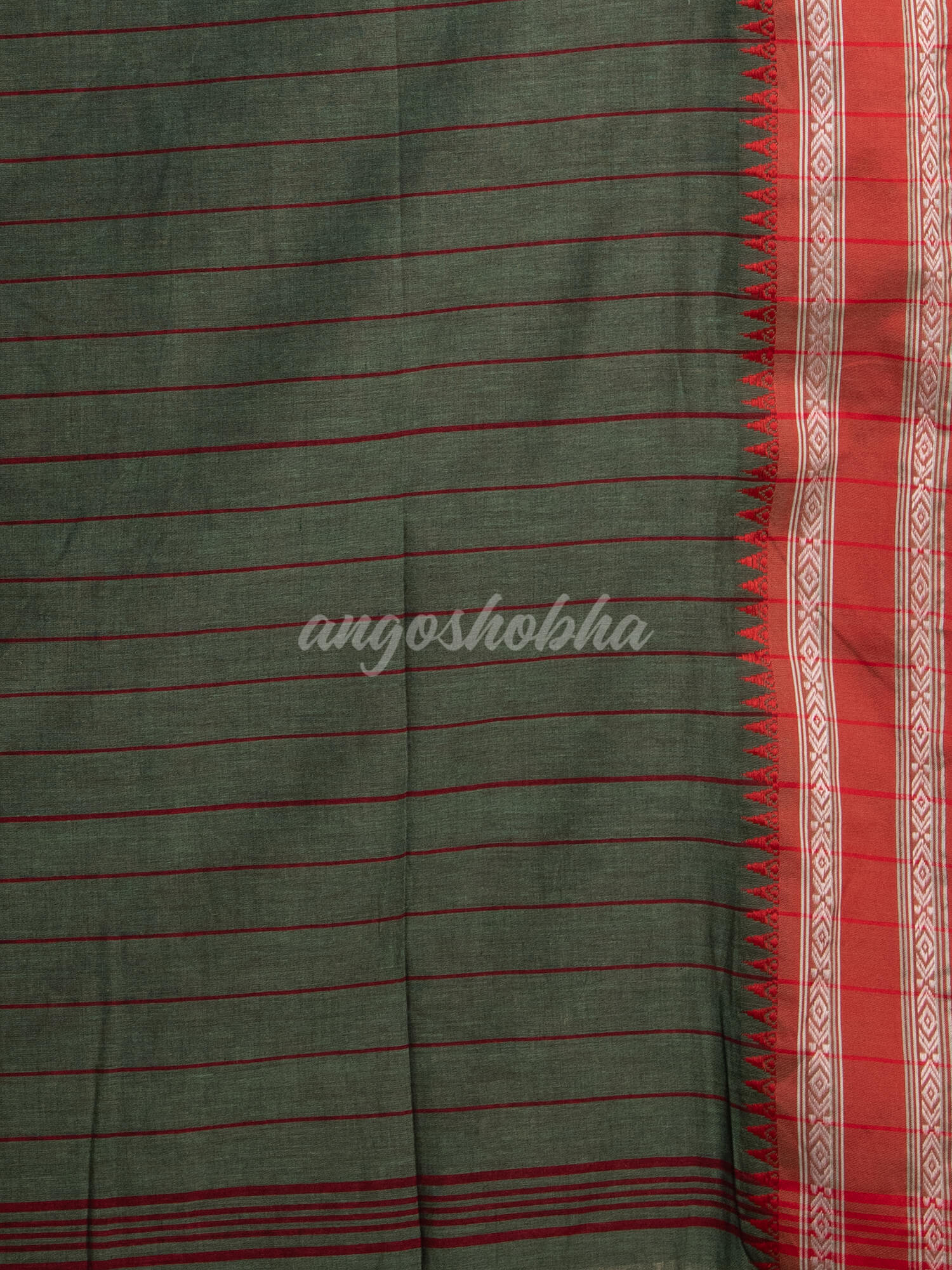 Lagoon Green Cotton Solid Body Jacquard Border With Pallu Stripe Handloom Saree