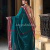Rama Green Cotton Solid Body Jacquard Border With Pallu Stripe Handloom Saree