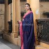 Cobalt Blue Cotton Solid Body Jacquard Border With Pallu Stripe Handloom Saree