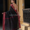 Black Cotton Solid Body Jacquard Border With Pallu Stripe Handloom Saree