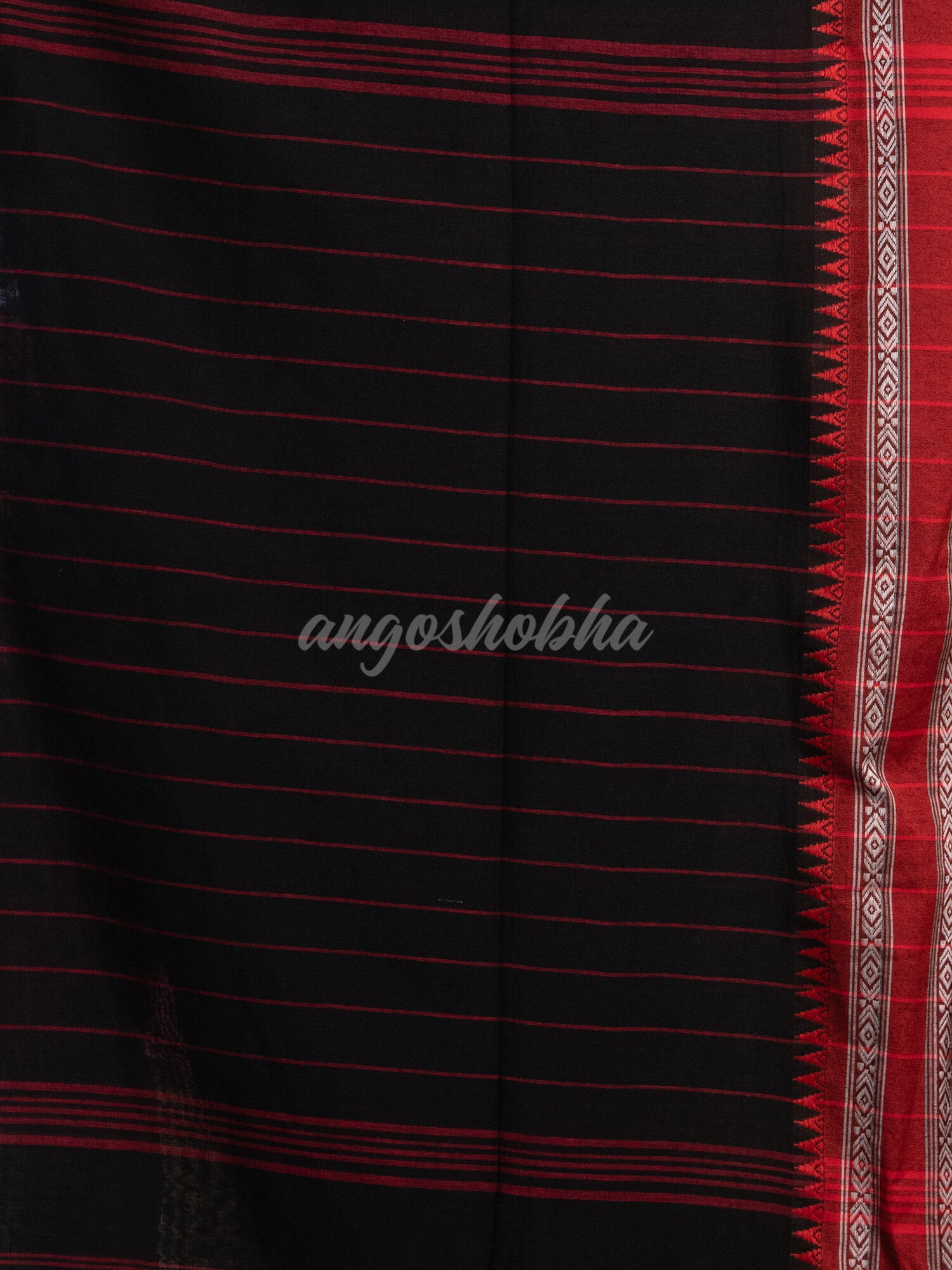 Black Cotton Solid Body Jacquard Border With Pallu Stripe Handloom Saree