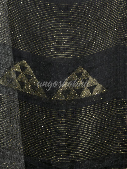 Black Linen Sequin Work Handwoven Saree