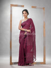 Plum Purple Linen Sequin Work Handwoven Saree