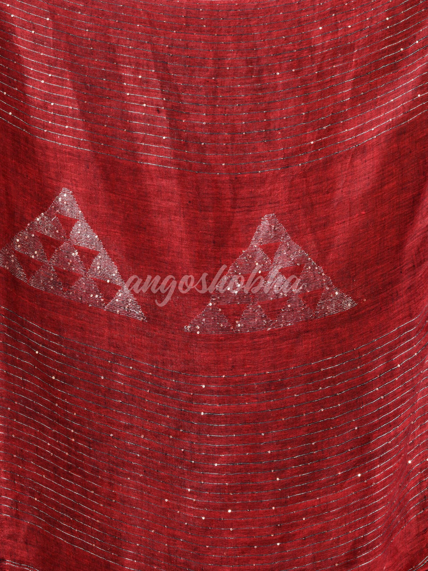 Red Linen Sequin Work Handwoven Saree