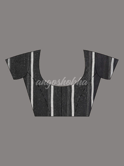 Black Silk Linen All Body Buti With Pallu Silver Zari Handloom saree