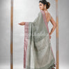 Sage Green Linen Solid Bady With Pallu Silver Zari Handloom Saree