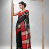 Black with multi colour pallu handwoven linen saree