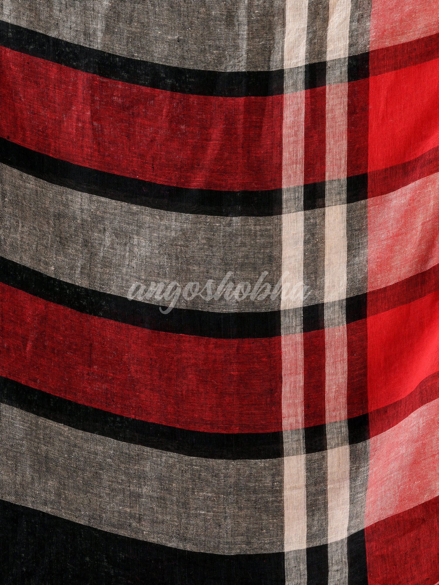 Black with multi colour pallu handwoven linen saree