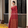 Maroon Linen All Body Zari Stripe Handloom Saree