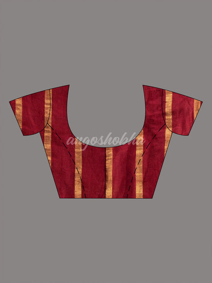 Maroon Linen All Body Zari Stripe Handloom Saree