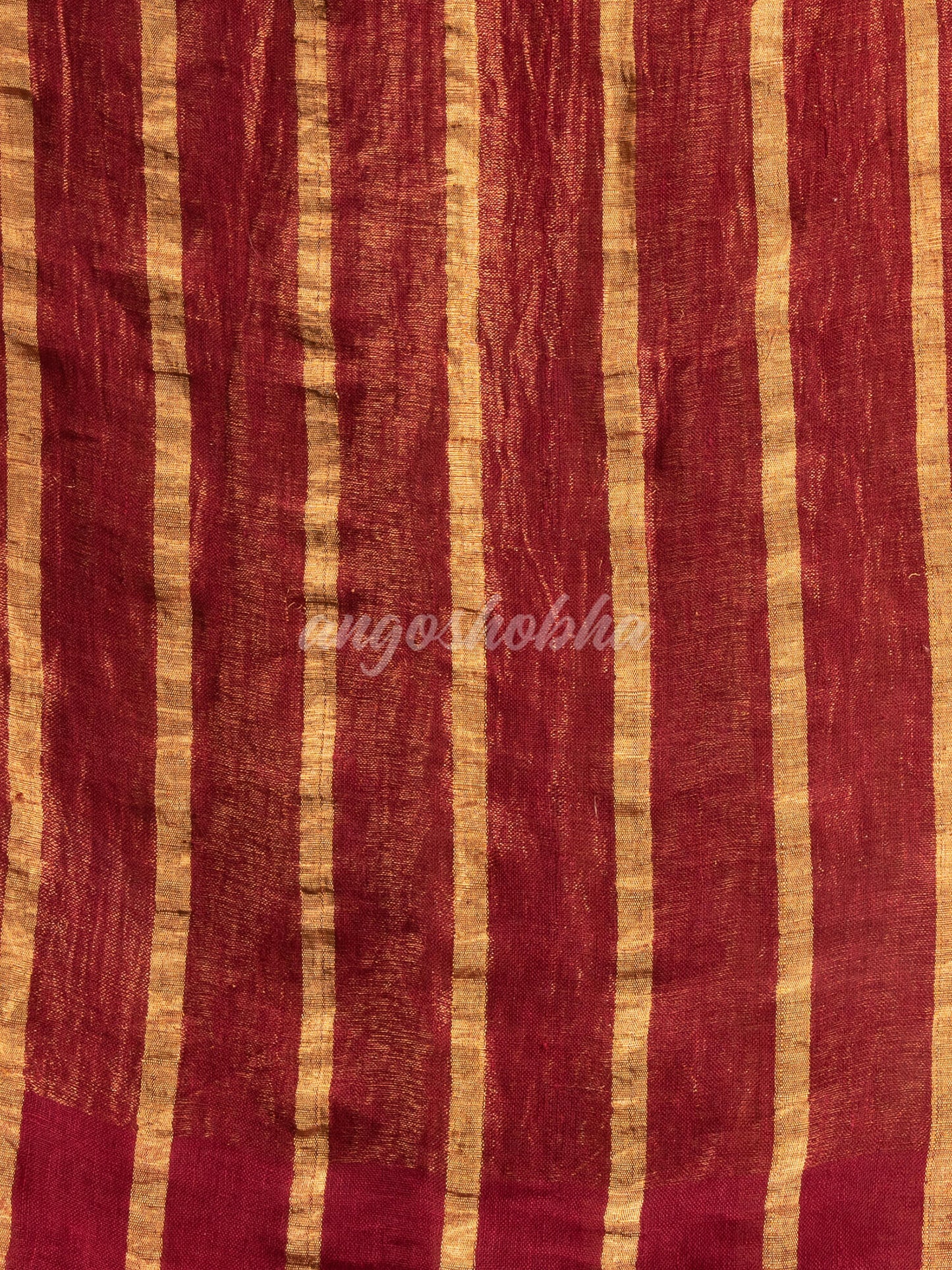 Maroon Linen All Body Zari Stripe Handloom Saree