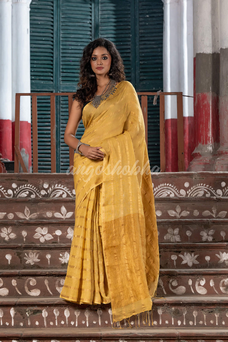Egg Nog Linen Pallu Zari Handllom Saree
