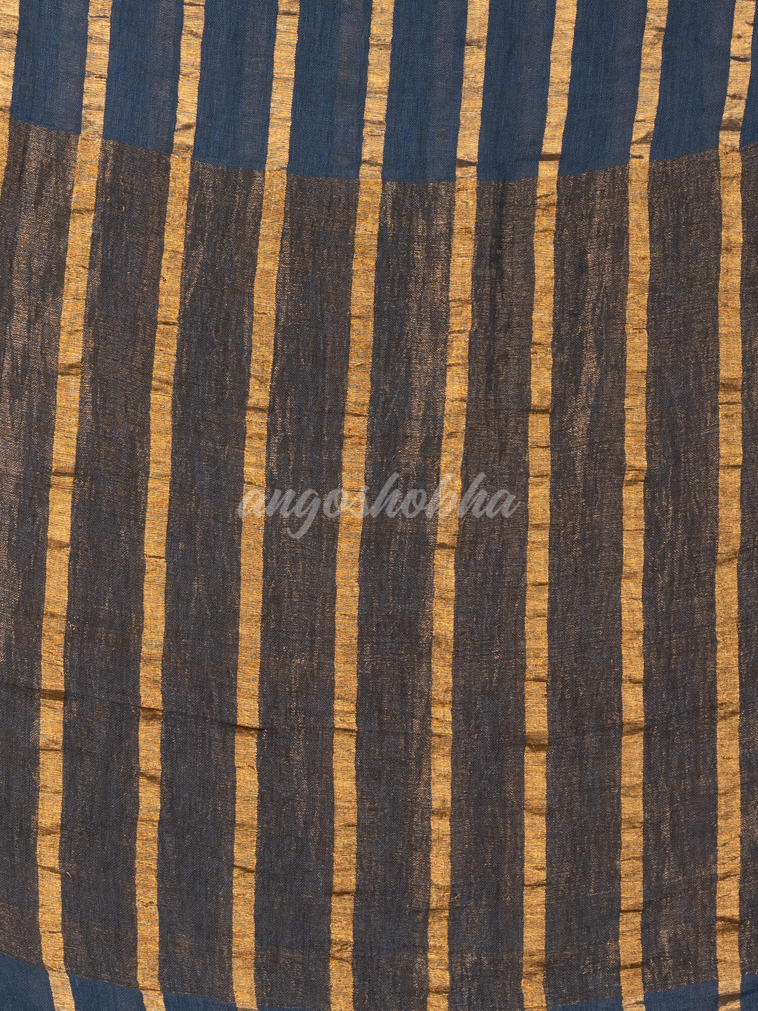 Violet Blue Linen All Body Zari Stripe Handloom Saree