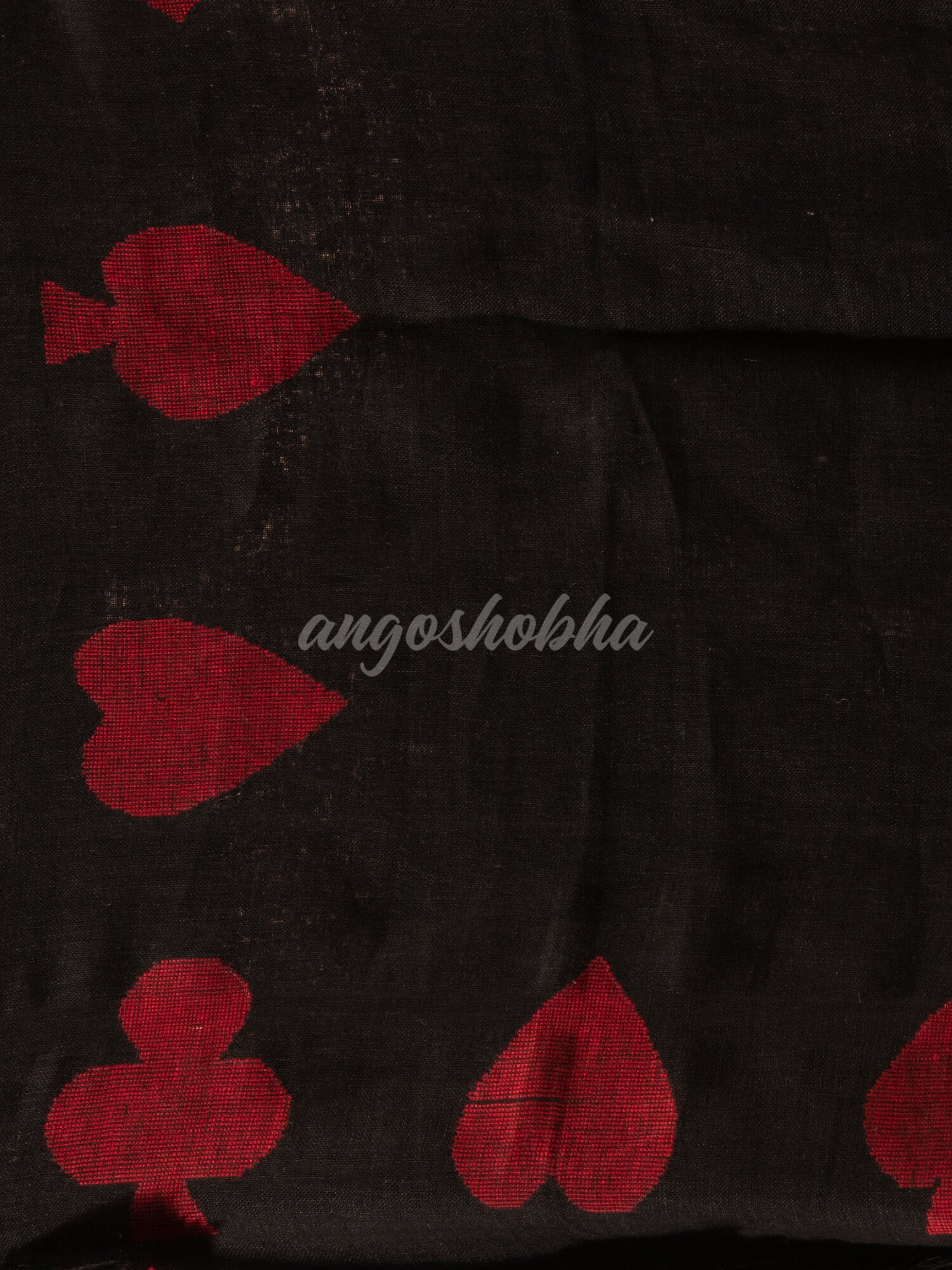 Black Linen Red Deck Of Cards Design Handwoven Saree