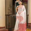 White Linen Red Sequence Design Handloom Saree