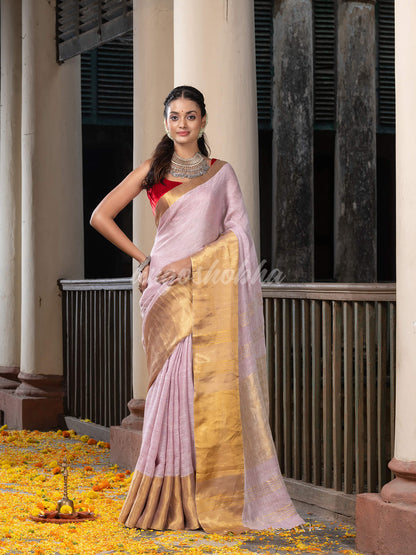 pale purple linen traditional handloom saree