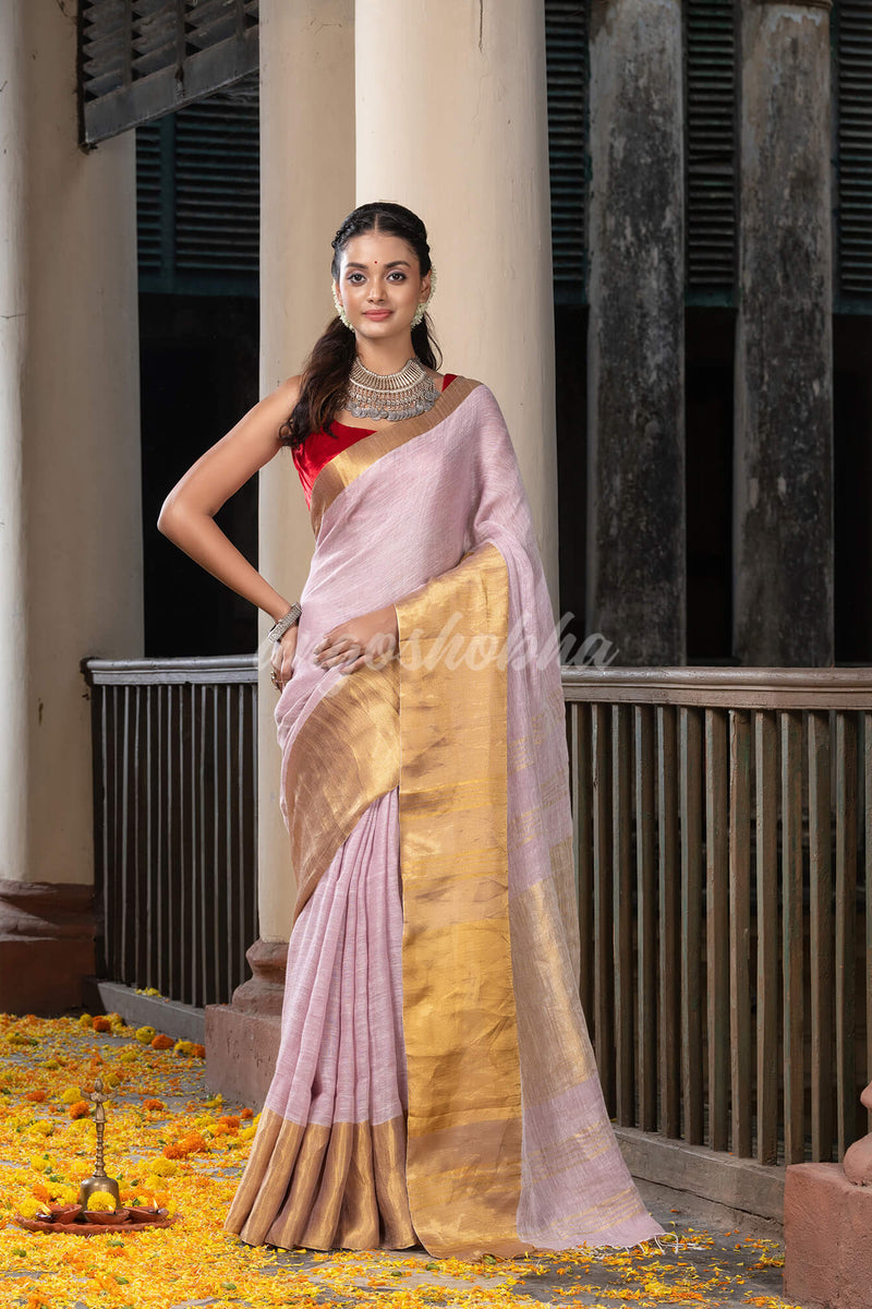 pale purple linen traditional handloom saree