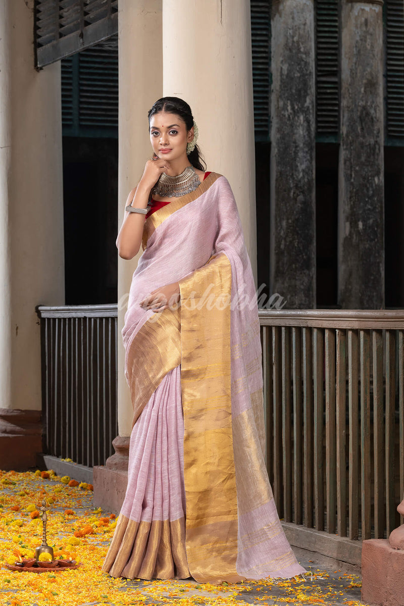 pale purple linen traditional handloom saree