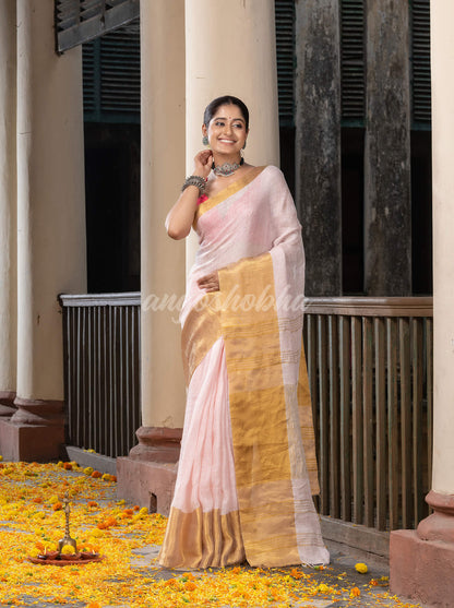 Light Pink Linen Traditional Handloom Saree