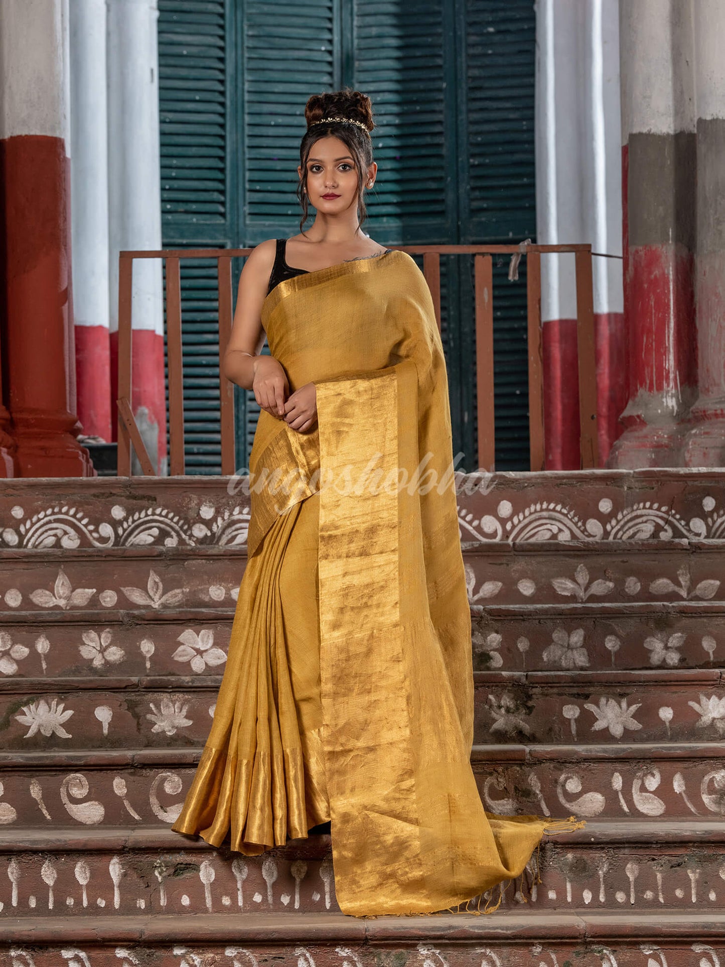 Gold Linen Traditional Handloom Saree