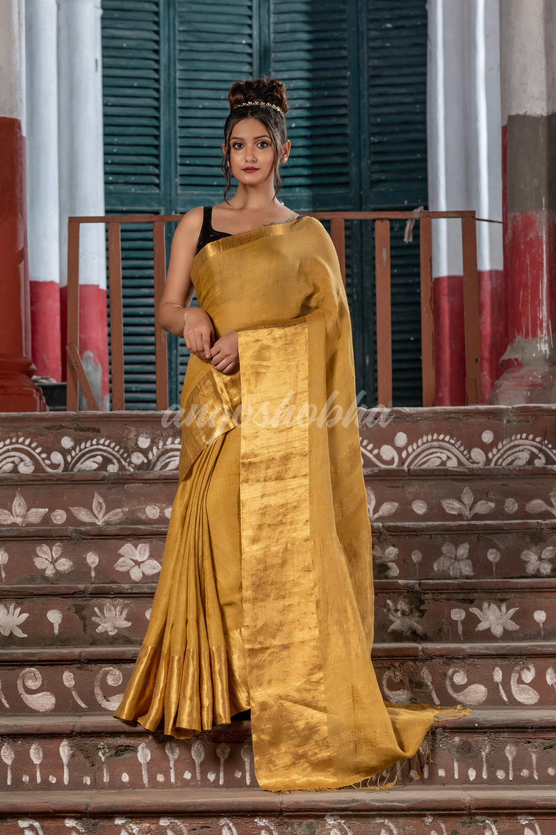 Gold Linen Traditional Handloom Saree