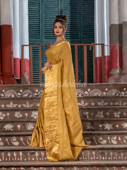 Gold Linen Traditional Handloom Saree