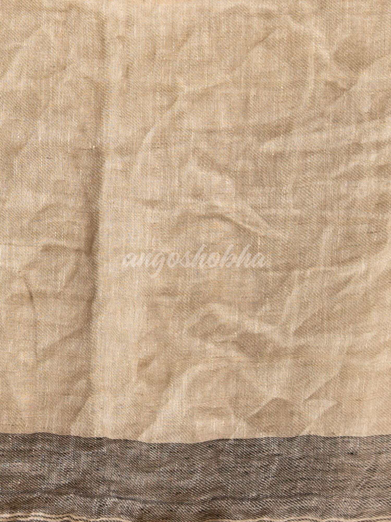 Grey twill weaving with sage green pallu in white and black border handwoven linen saree