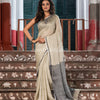Sage Green  Twill Weaving With Black Pallu In White And Black Border Handwoven Linen Saree