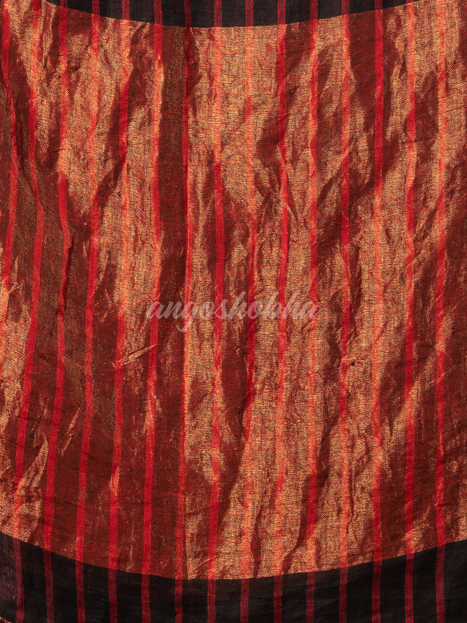 Black Linen All Body Red Stripe With Zari Pallu Handloom Saree