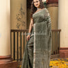 Pasta Green Linen All Body Check Handloom Saree