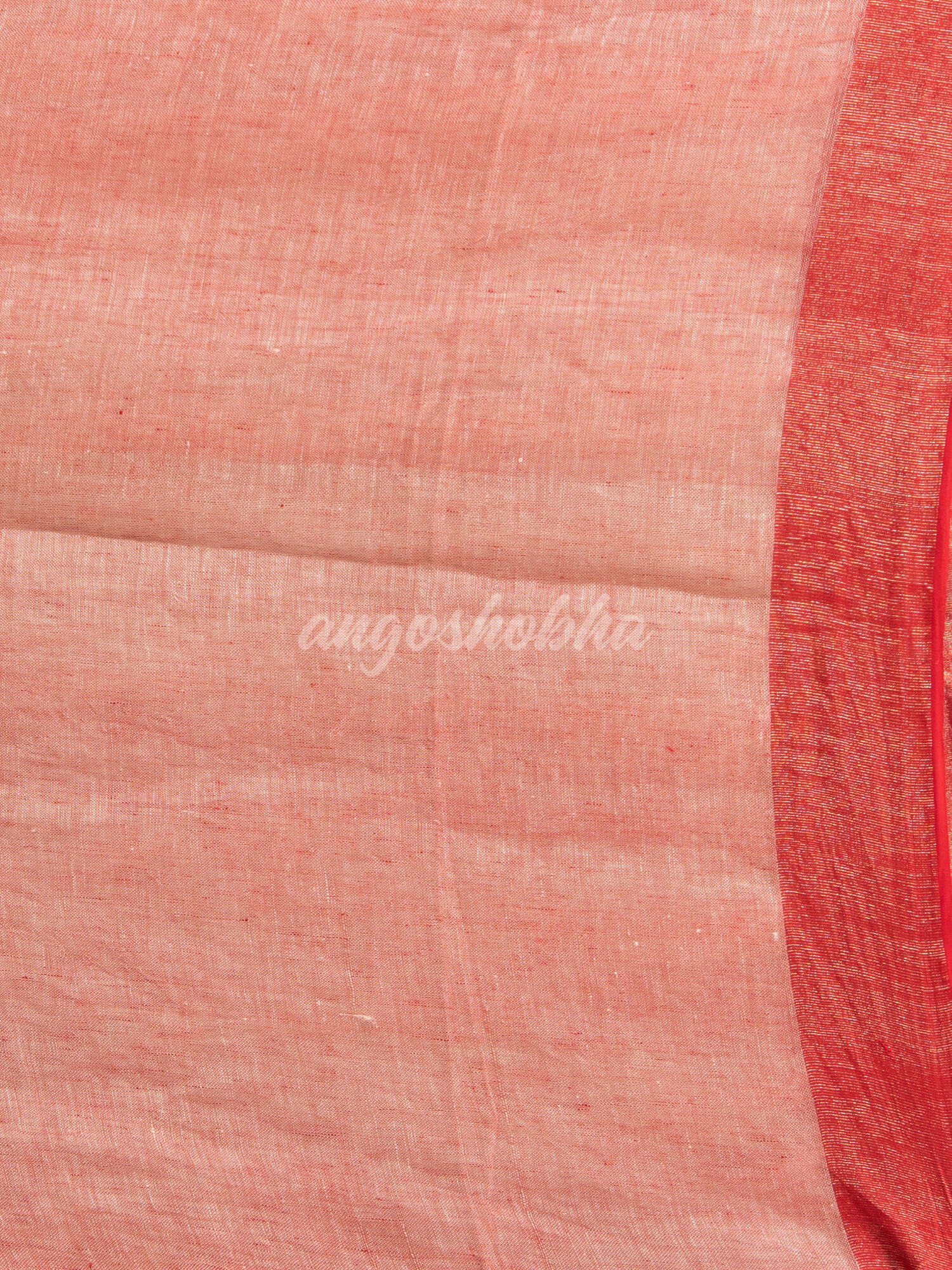 Off White Linen Red Border With Zari Pallu Handloom Saree
