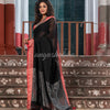 Black Linen Red Border With Zari Pallu Handloom Saree