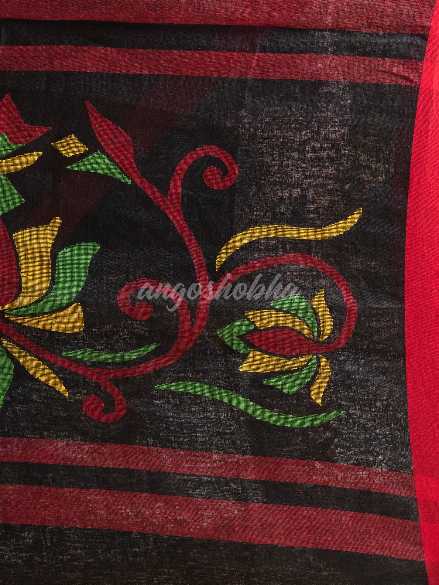 Black Linen All Body Buti With Red Border Jamdani Saree