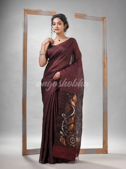 Traditional Maroon Matka Silk Sequin Soft Jamdani Saree