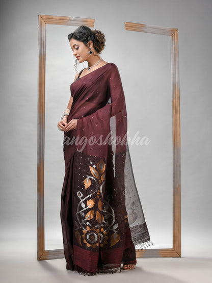 Traditional Maroon Matka Silk Sequin Soft Jamdani Saree