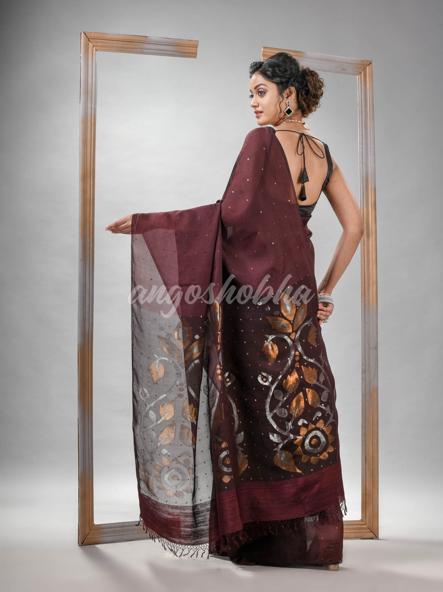 Traditional Maroon Matka Silk Sequin Soft Jamdani Saree