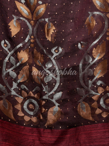 Traditional Maroon Matka Silk Sequin Soft Jamdani Saree