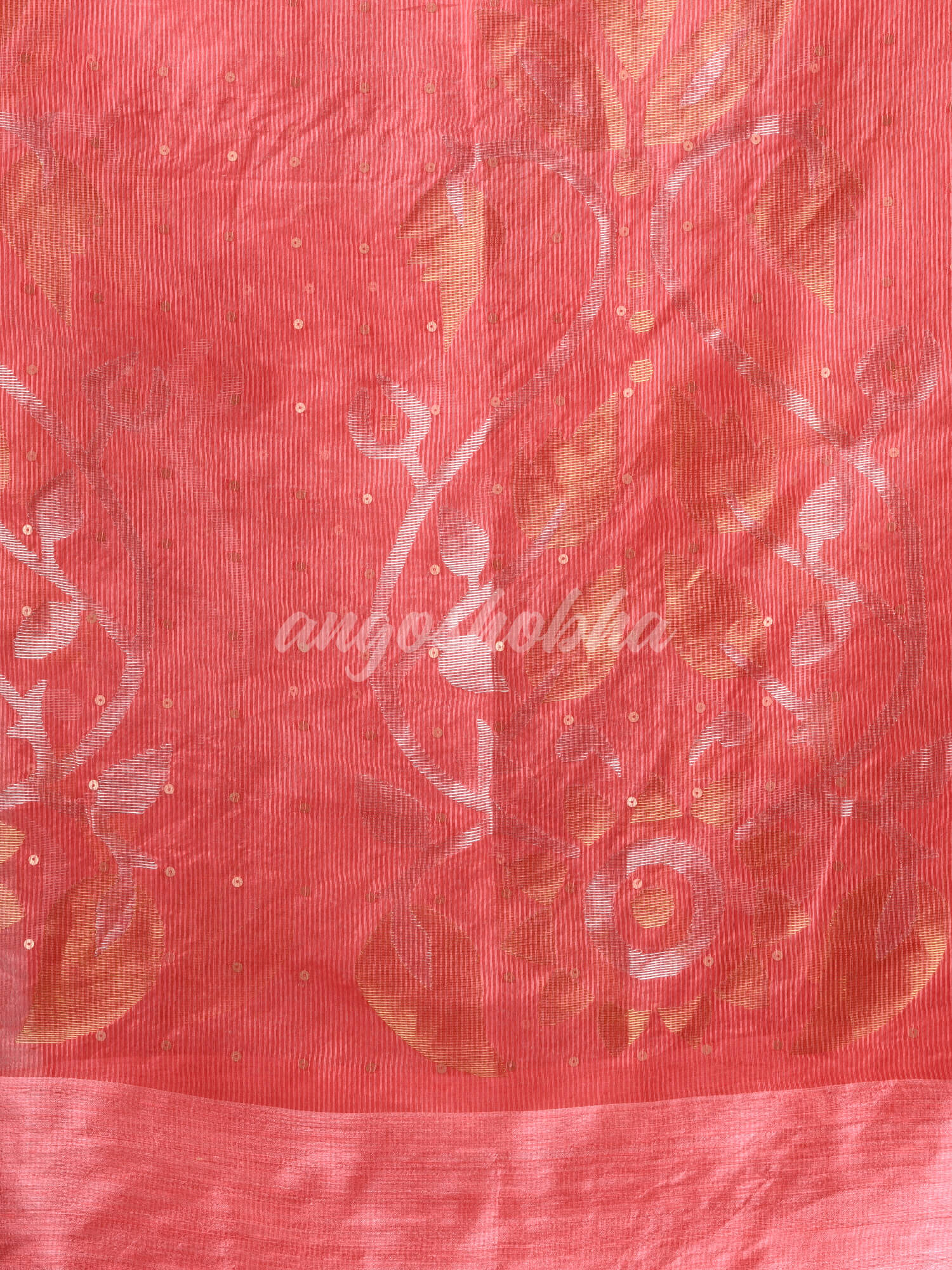 Traditional Peach Orange Matka Silk Sequin Soft Jamdani Saree