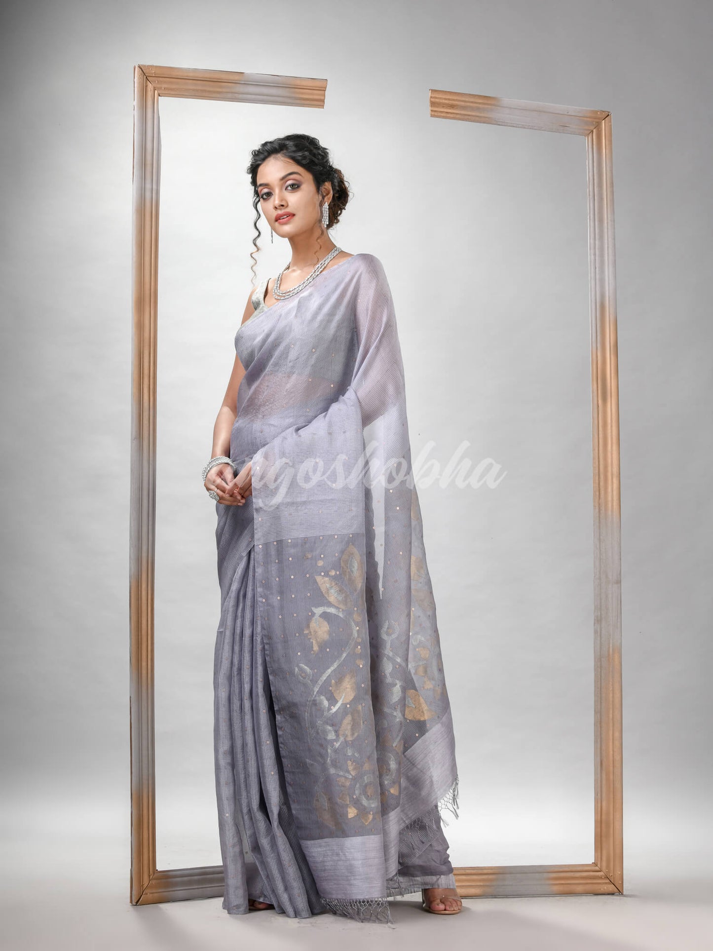 Traditional Silver Matka Silk Sequin Soft Jamdani Saree