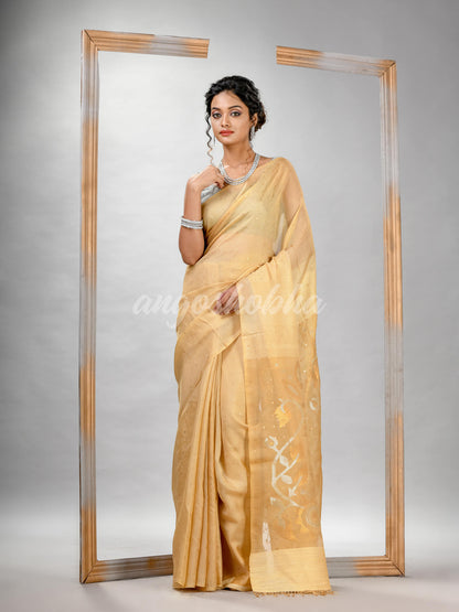 Traditional Light Yellow Matka Silk Sequin Soft Jamdani Saree