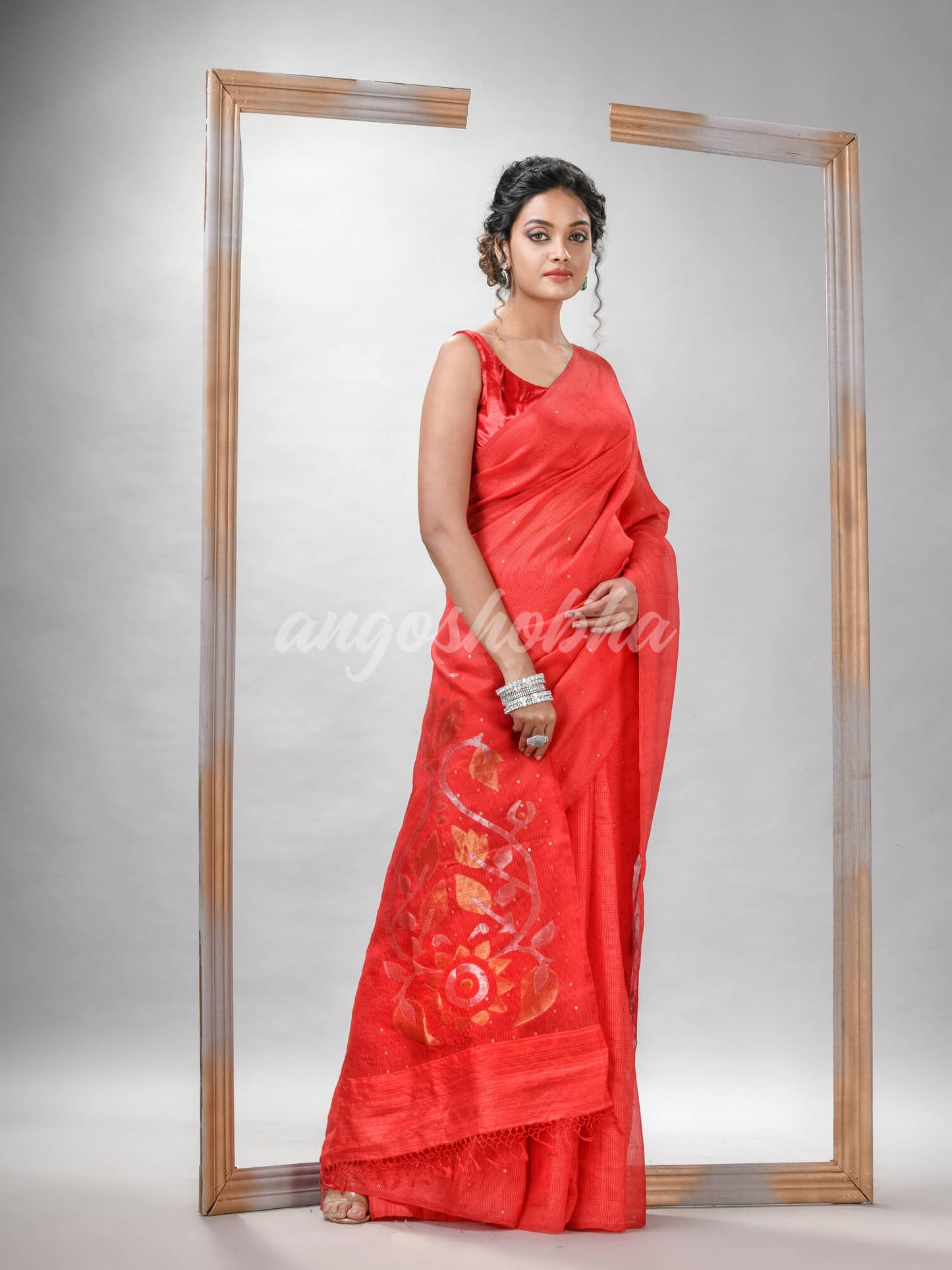 Traditional Red Matka Silk Sequin Soft Jamdani Saree