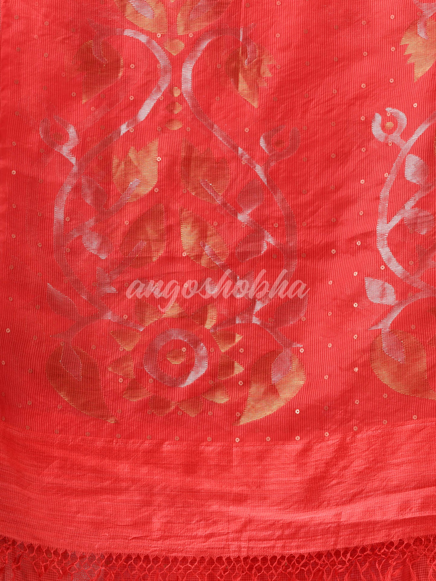 Traditional Red Matka Silk Sequin Soft Jamdani Saree