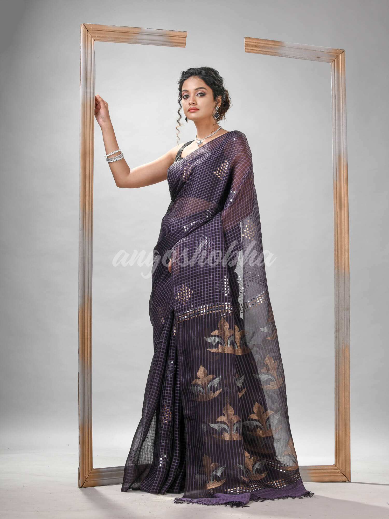 Traditional Rima Blue Matka Silk Sequin Soft Jamdani Saree