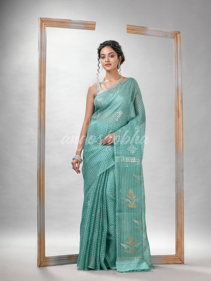 Traditional Alice Blue Matka Silk Sequin Soft Jamdani Saree