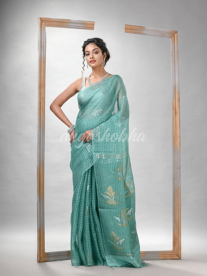 Traditional Alice Blue Matka Silk Sequin Soft Jamdani Saree