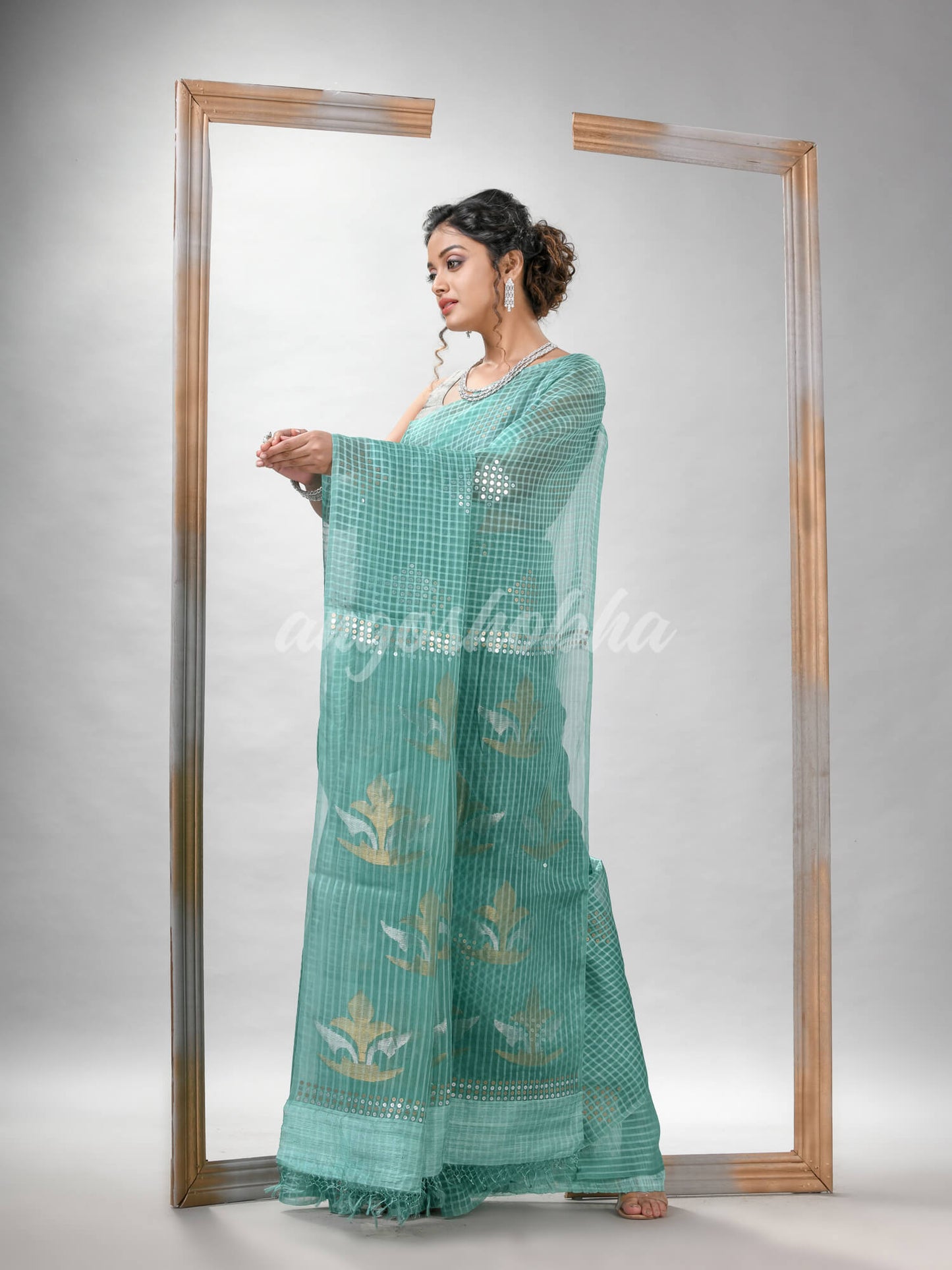 Traditional Alice Blue Matka Silk Sequin Soft Jamdani Saree