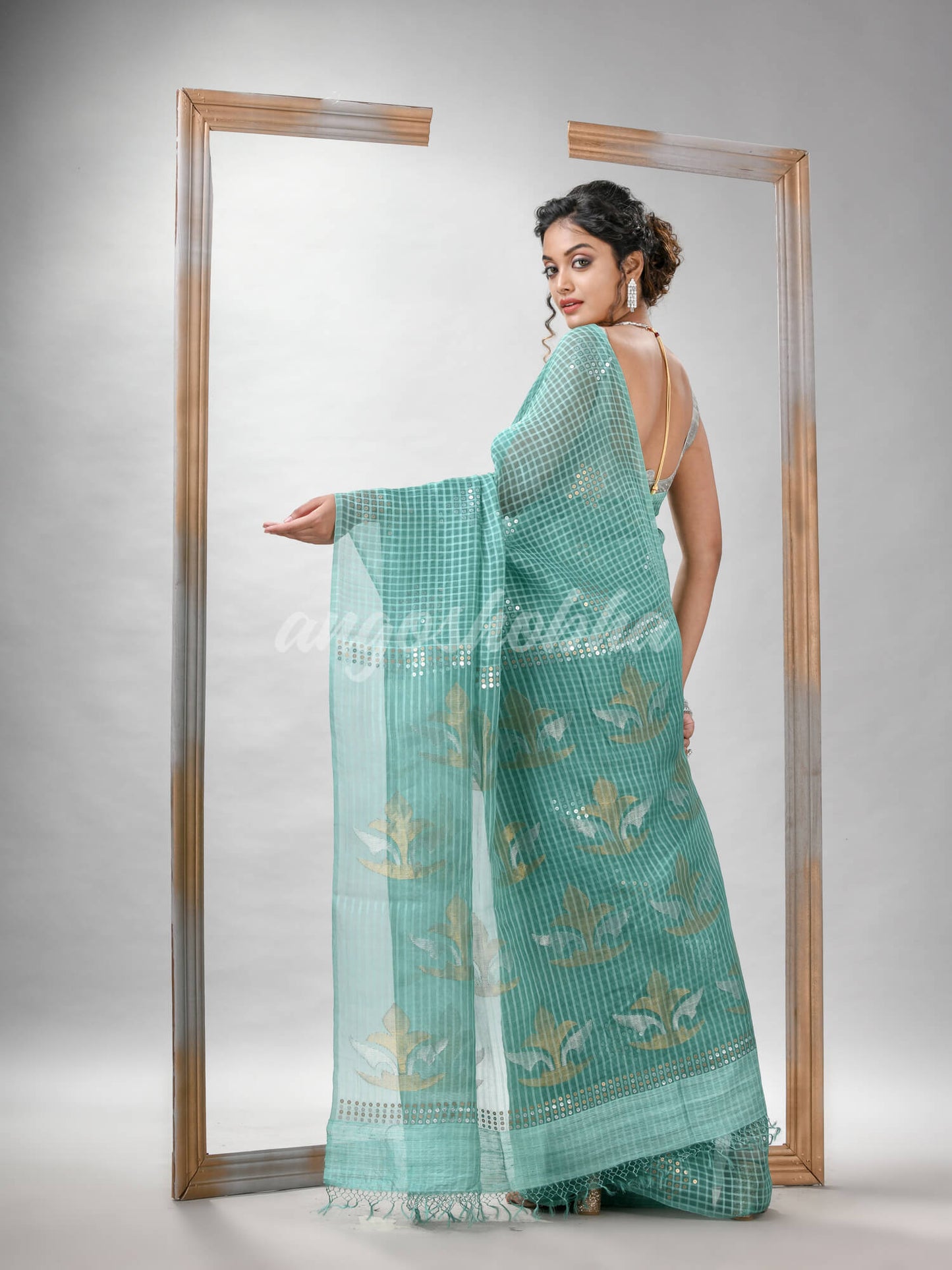 Traditional Alice Blue Matka Silk Sequin Soft Jamdani Saree