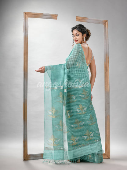 Traditional Alice Blue Matka Silk Sequin Soft Jamdani Saree