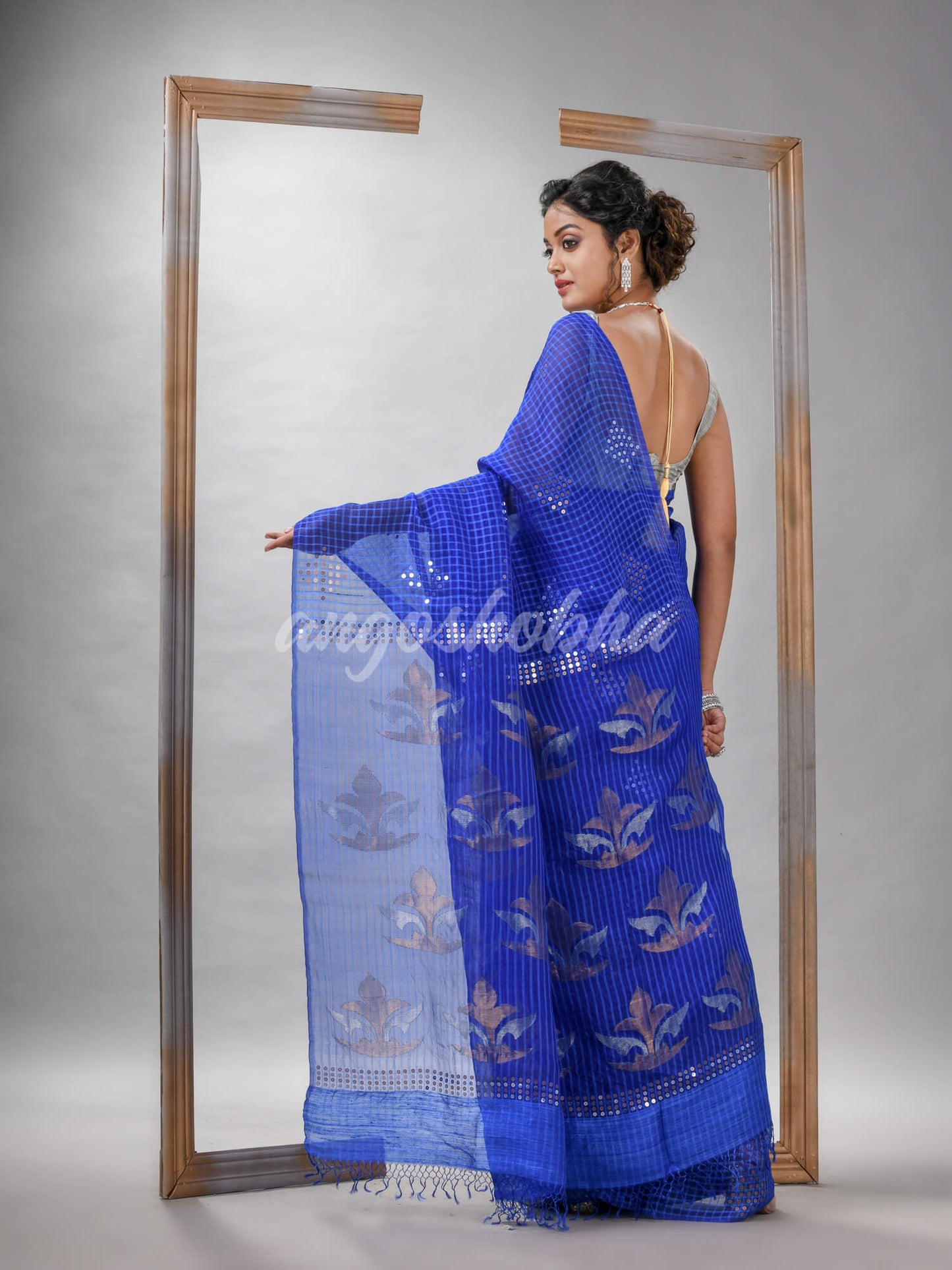 Traditional Blue Matka Silk Sequin Soft Jamdani Saree